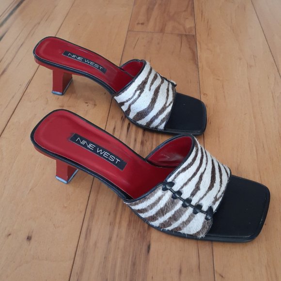 9 West Sz 7.5 REAL COWHIDE heels - Picture 5 of 5